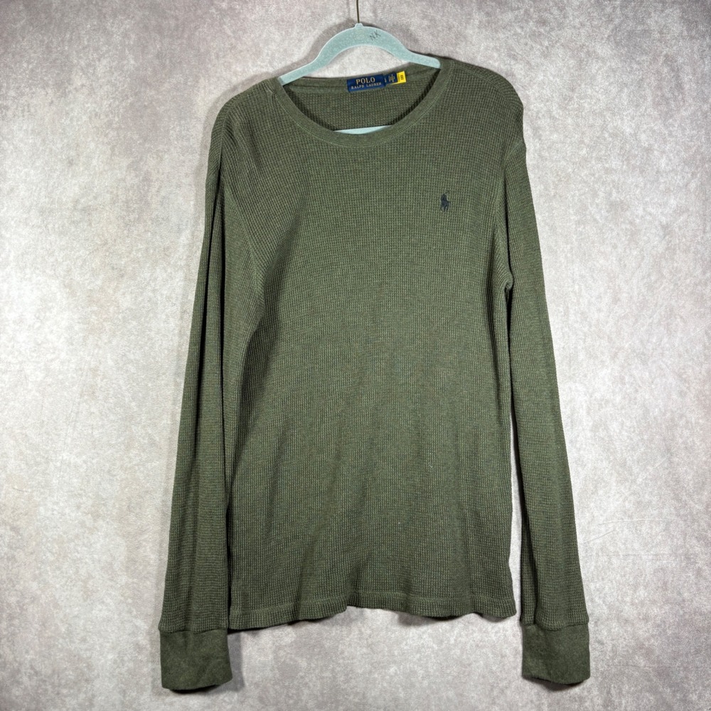 Polo Ralph Lauren Waffle Knit Shirt Mens Large Olive Green Thermal Casual Preppy